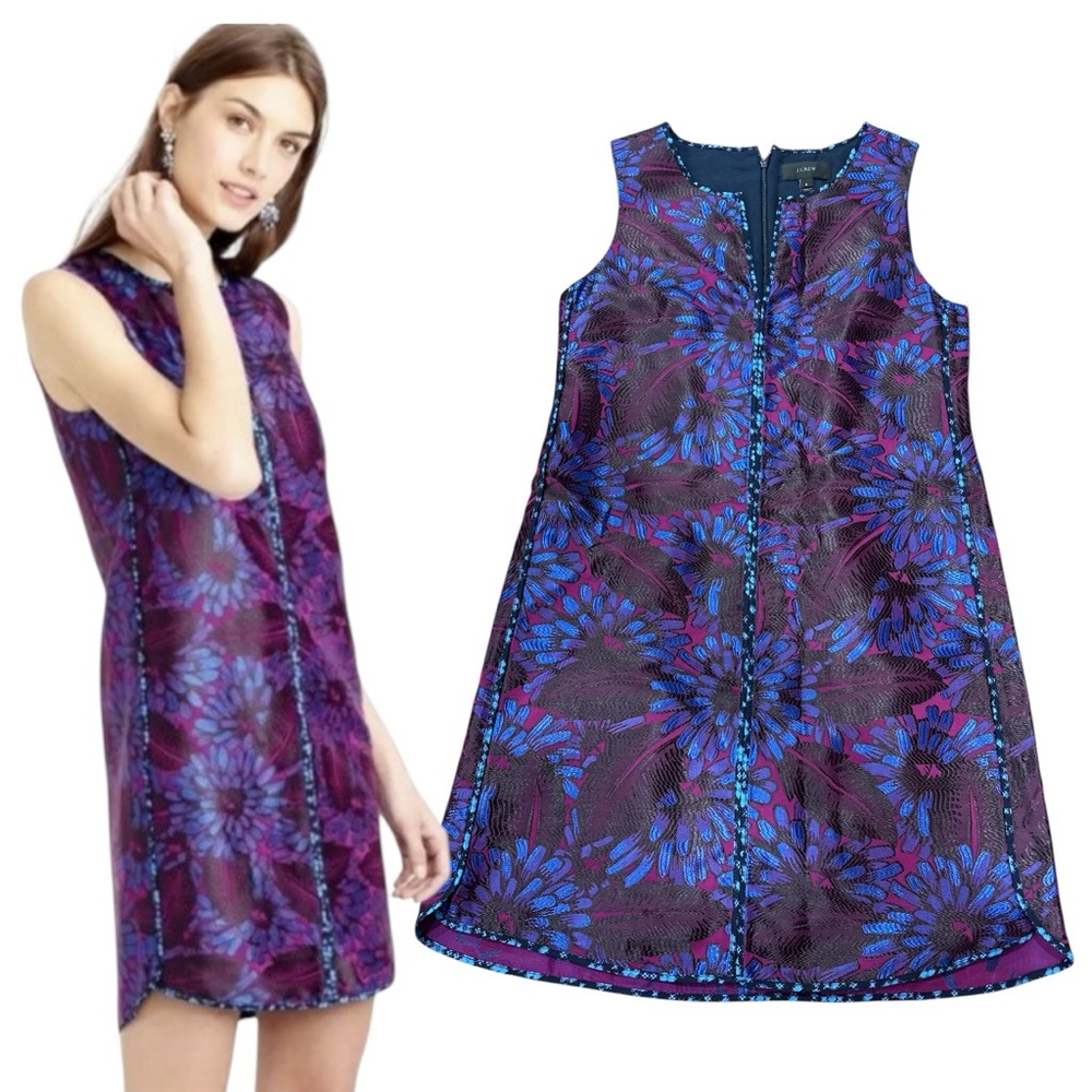J. Crew Floral Sleeveless Shift Mini Dress Purple Blue size 6 V neck